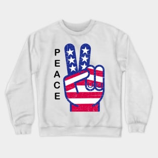 PATRIOTIC PEACE SIGN RED WHITE AND BLUE RETRO (word: PEACE) Crewneck Sweatshirt